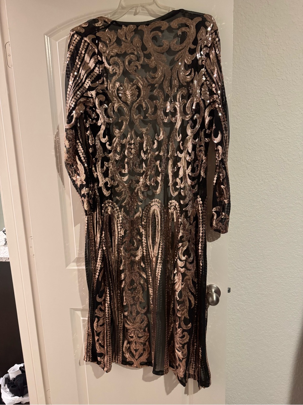 Black & Rose Gold Embellished Long Sleeve Evening Dress